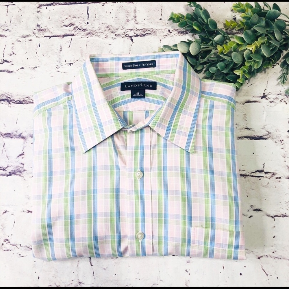 Lands End Super Fine 2-ply Button Down Long Sl. 16